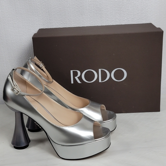 Rodo Patent Leather Ankle Strap Peep Toes Platform Sculptural Heel Shoe Size 38 - Picture 2 of 14